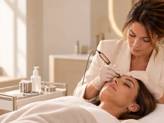Dermographe réalisant un maquillage permanent des sourcils