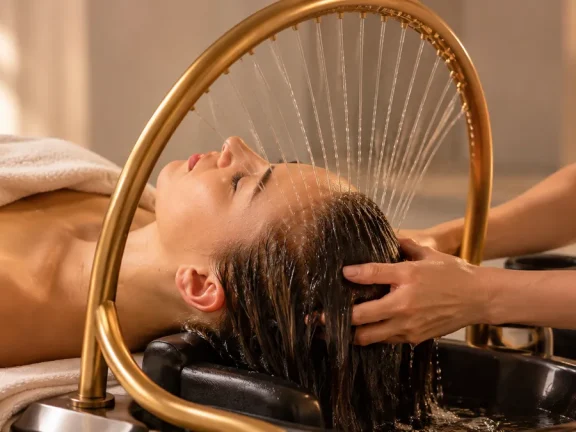 Praticienne réalisant un soin head spa