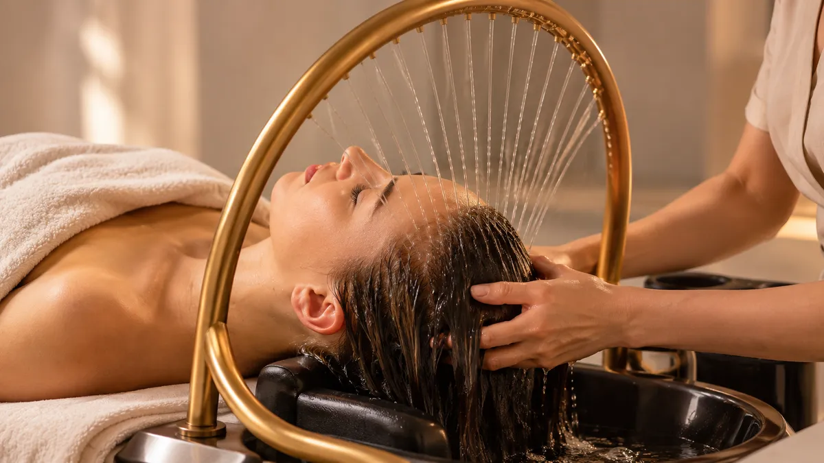 Praticienne réalisant un soin head spa